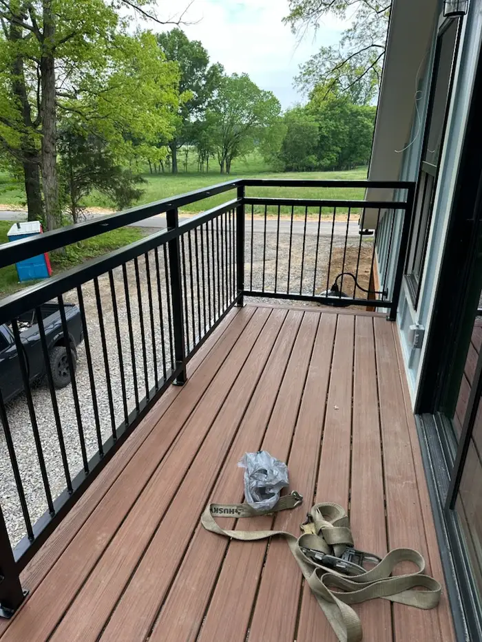 Finished black steel railing on a Tennessee property