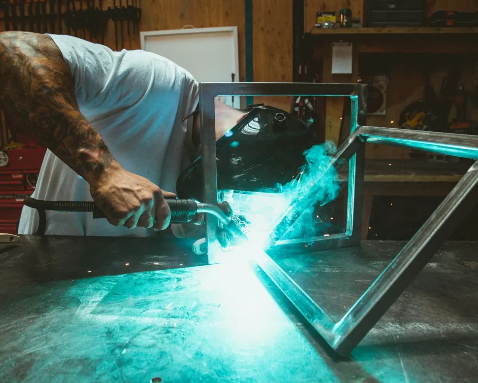 Music City Specialty Welding fabricating a steel frame in the shop