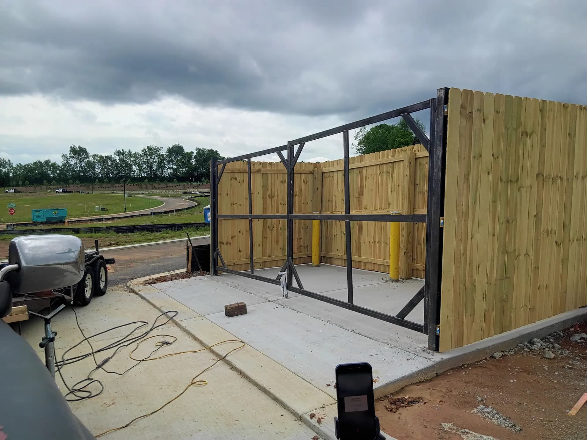 Large custom steel gate fitted at a Middle Tennessee job site