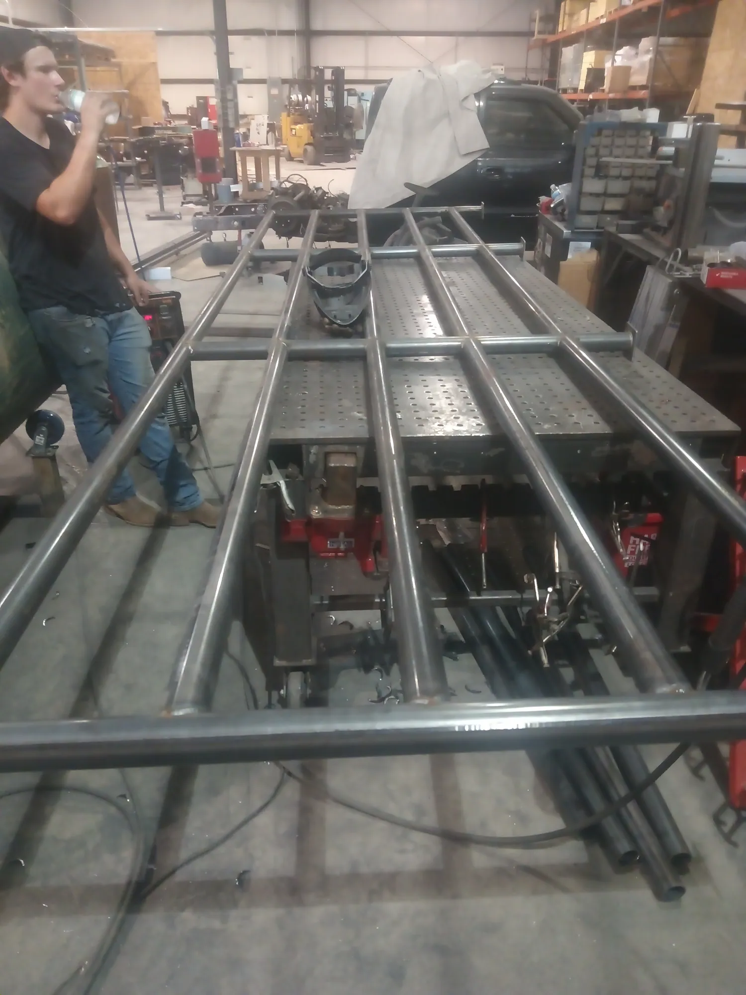 Steel frame being fitted and fabricated in the Music City Specialty Welding shop